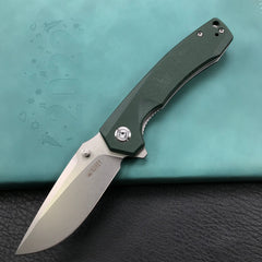 KUBEY KU901I Liner Lock Flipper Folding Knife Green G10 Handle 3.27" Blasted Stonewashed D2