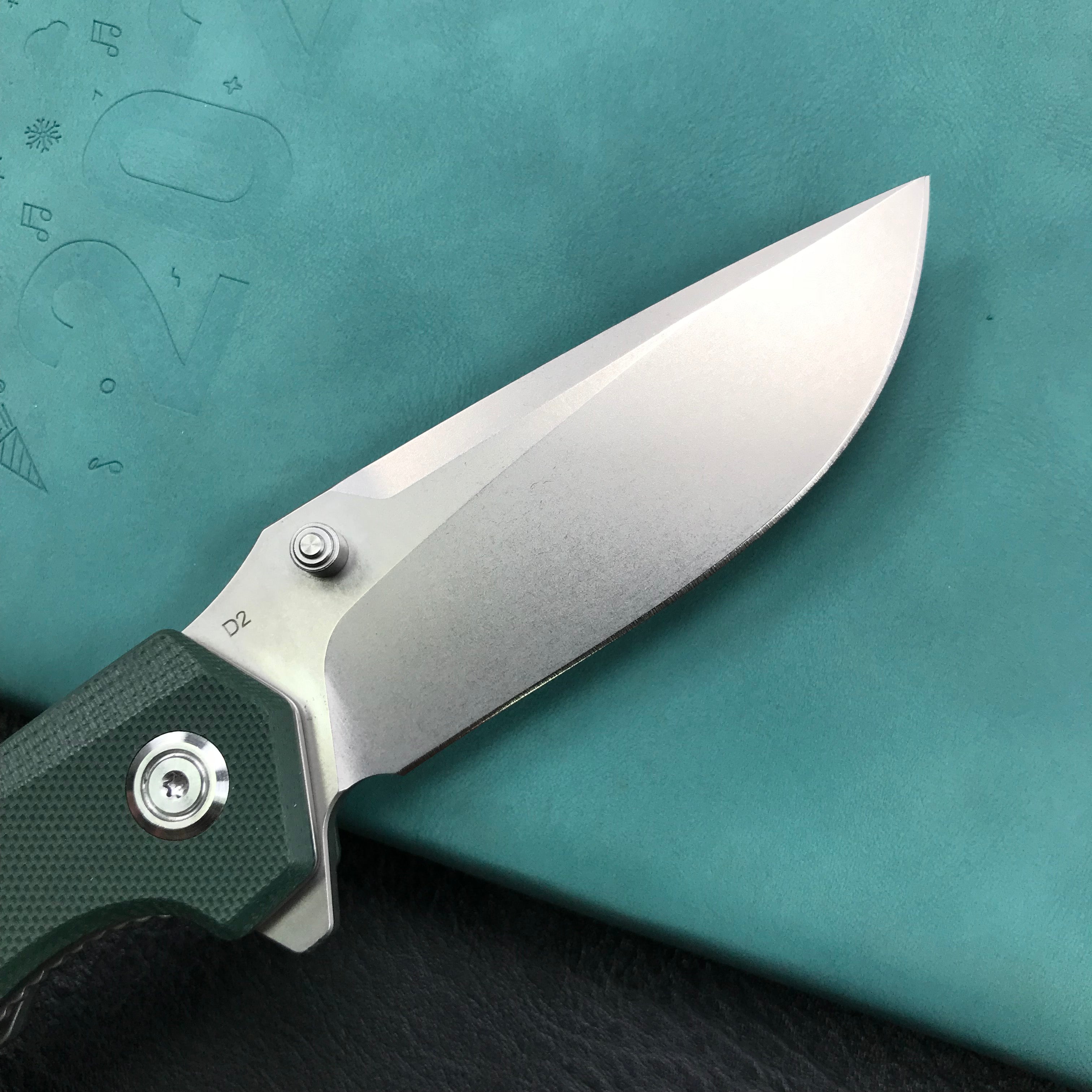 KUBEY KU901I Liner Lock Flipper Folding Knife Green G10 Handle 3.27" Blasted Stonewashed D2