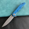 KUBEY  KU312J Mizo Liner Lock Flipper Folding Knife Blue G10 Handle 3.15" Bead Blast AUS-10