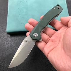 KUBEY KU901I Liner Lock Flipper Folding Knife Green G10 Handle 3.27" Blasted Stonewashed D2