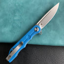 KUBEY  KU312J Mizo Liner Lock Flipper Folding Knife Blue G10 Handle 3.15" Bead Blast AUS-10