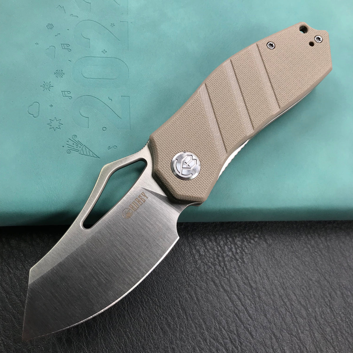 KUBEY KU335B Liner Lock Flipper Folding Knife Tan G10 Handle 2.95" Satin D2