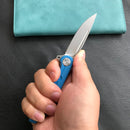 KUBEY  KU312J Mizo Liner Lock Flipper Folding Knife Blue G10 Handle 3.15" Bead Blast AUS-10