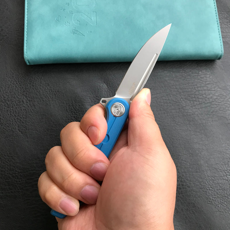 KUBEY  KU312J Mizo Liner Lock Flipper Folding Knife Blue G10 Handle 3.15" Bead Blast AUS-10