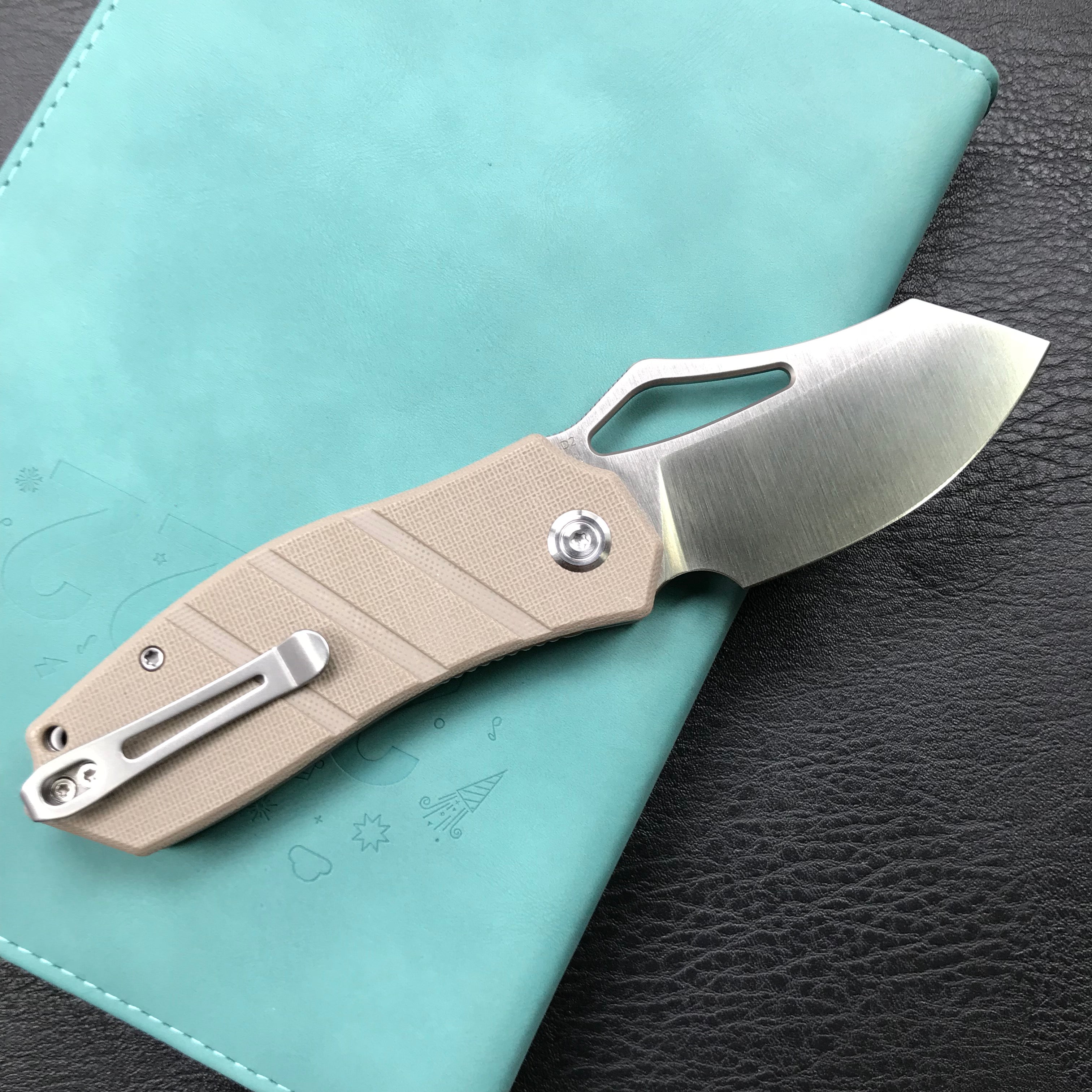 KUBEY KU335B Liner Lock Flipper Folding Knife Tan G10 Handle 2.95" Satin D2