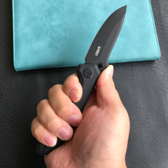 KUBEY KU314O Ruckus Liner Lock Folding Knife Black G10 Handle 3.31" Dark Stonewashed AUS-10