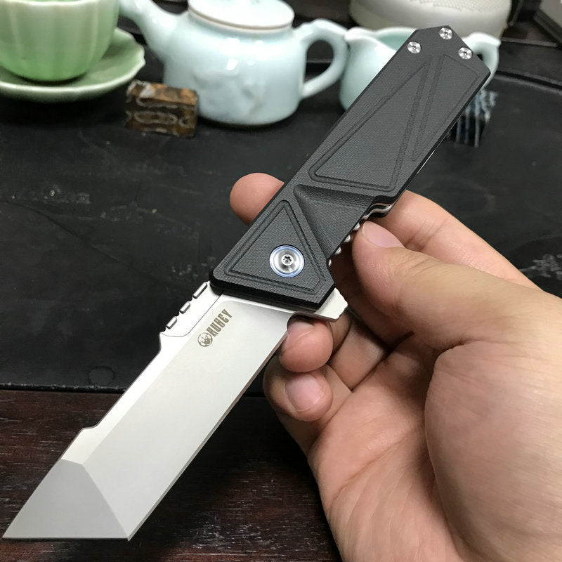 KUBEY Avenger KU104A EDC Folding Knife [3.35"Sandblast Tanto Point AUS10, G10]
