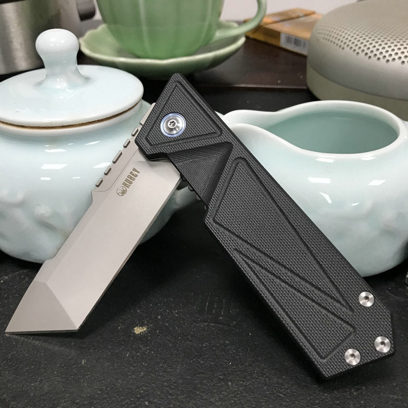 KUBEY Avenger KU104A EDC Folding Knife [3.35"Sandblast Tanto Point AUS10, G10]