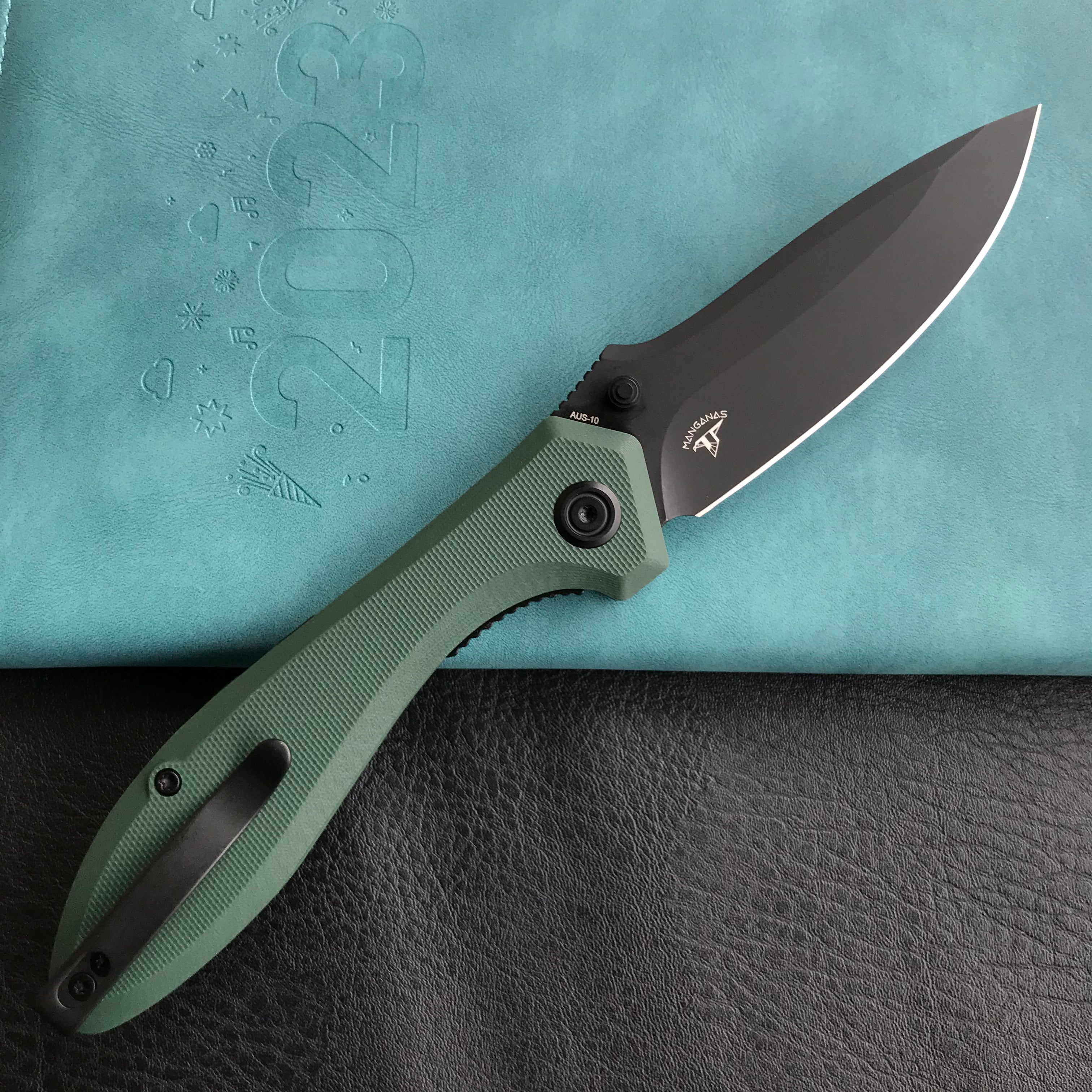 KUBEY KU314L Ruckus Liner Lock Folding Knife Green G10 Handle 3.31" Blackwashed AUS-10