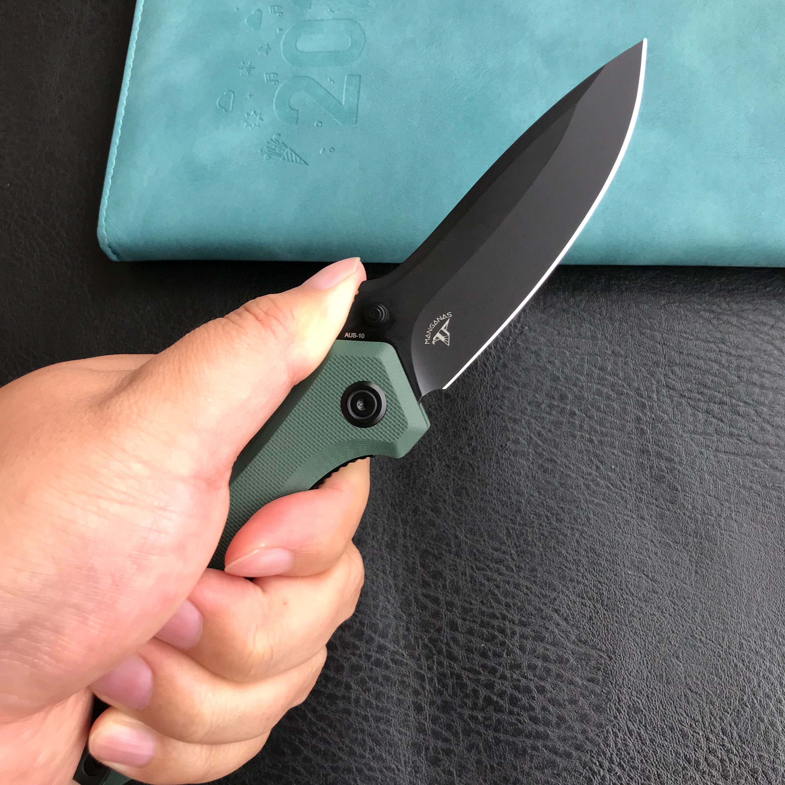 KUBEY KU314L Ruckus Liner Lock Folding Knife Green G10 Handle 3.31" Blackwashed AUS-10