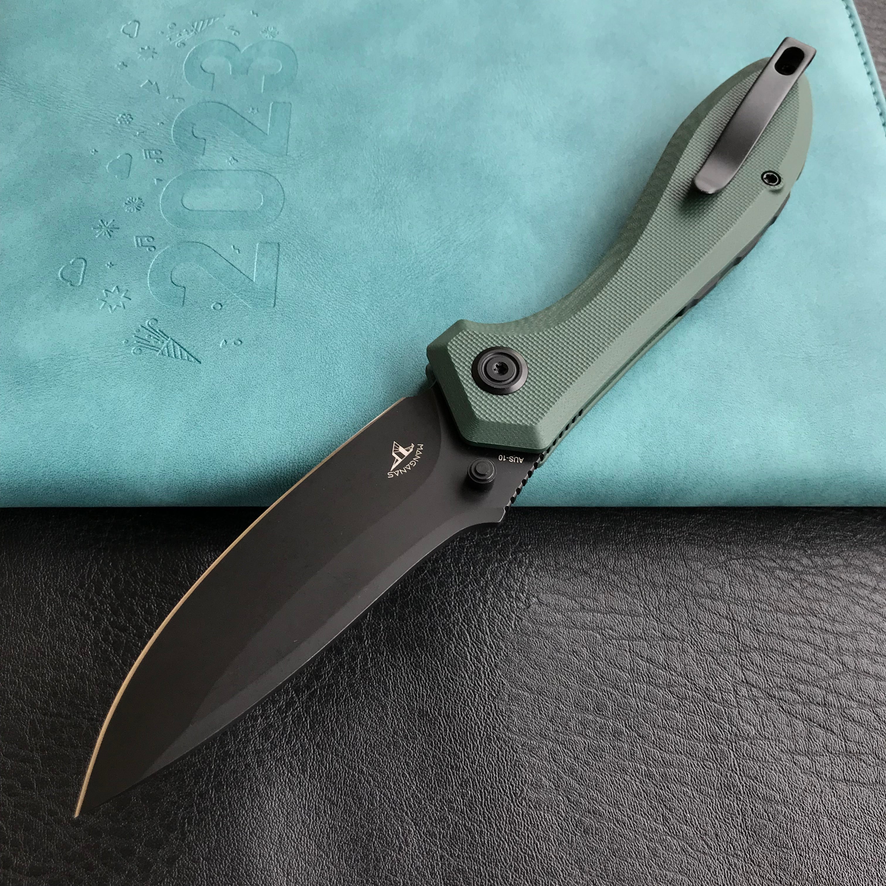 KUBEY KU314L Ruckus Liner Lock Folding Knife Green G10 Handle 3.31" Blackwashed AUS-10