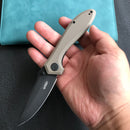 KUBEY KU314K Ruckus Liner Lock Folding Knife Tan G10 Handle 3.31" Blackwashed AUS-10