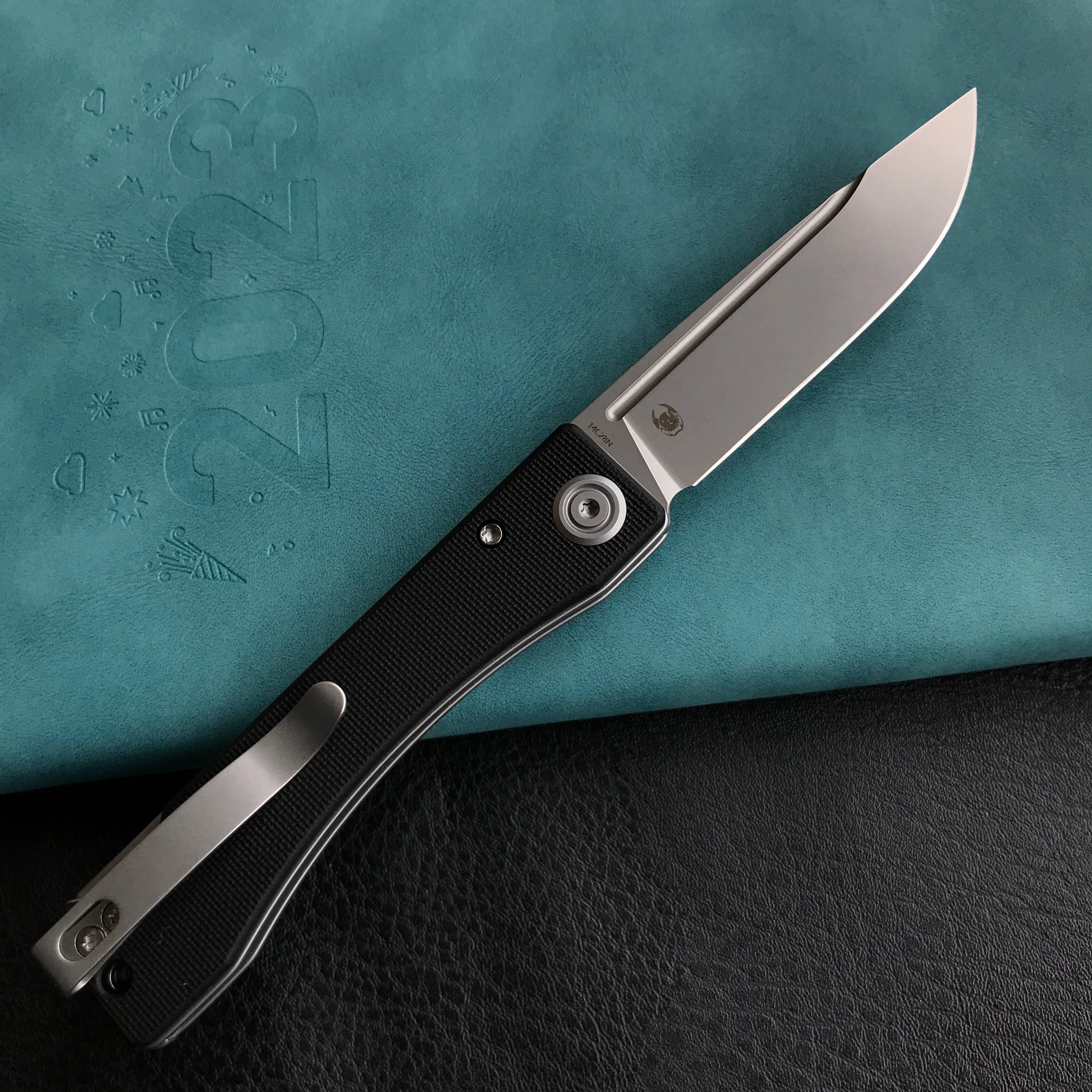 KUBEY KU2102A Akino Lockback Pocket Folding Knife Black G10 Handle 3.15" Bead Blasted Sandvik 14C28N