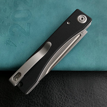 KUBEY KU2102A Akino Lockback Pocket Folding Knife Black G10 Handle 3.15" Bead Blasted Sandvik 14C28N