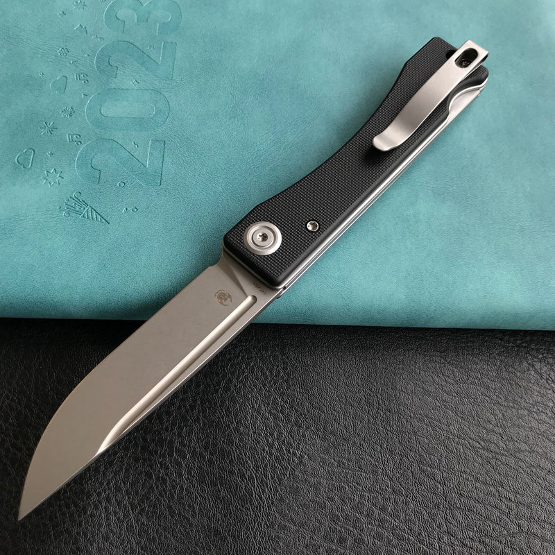 KUBEY KU2102A Akino Lockback Pocket Folding Knife Black G10 Handle 3.15" Bead Blasted Sandvik 14C28N