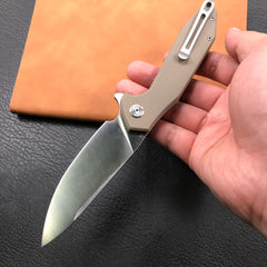 KUBEY KU117FNova Liner Lock Flipper Folding Pocket Knife Tan G10 Handle Satin D2