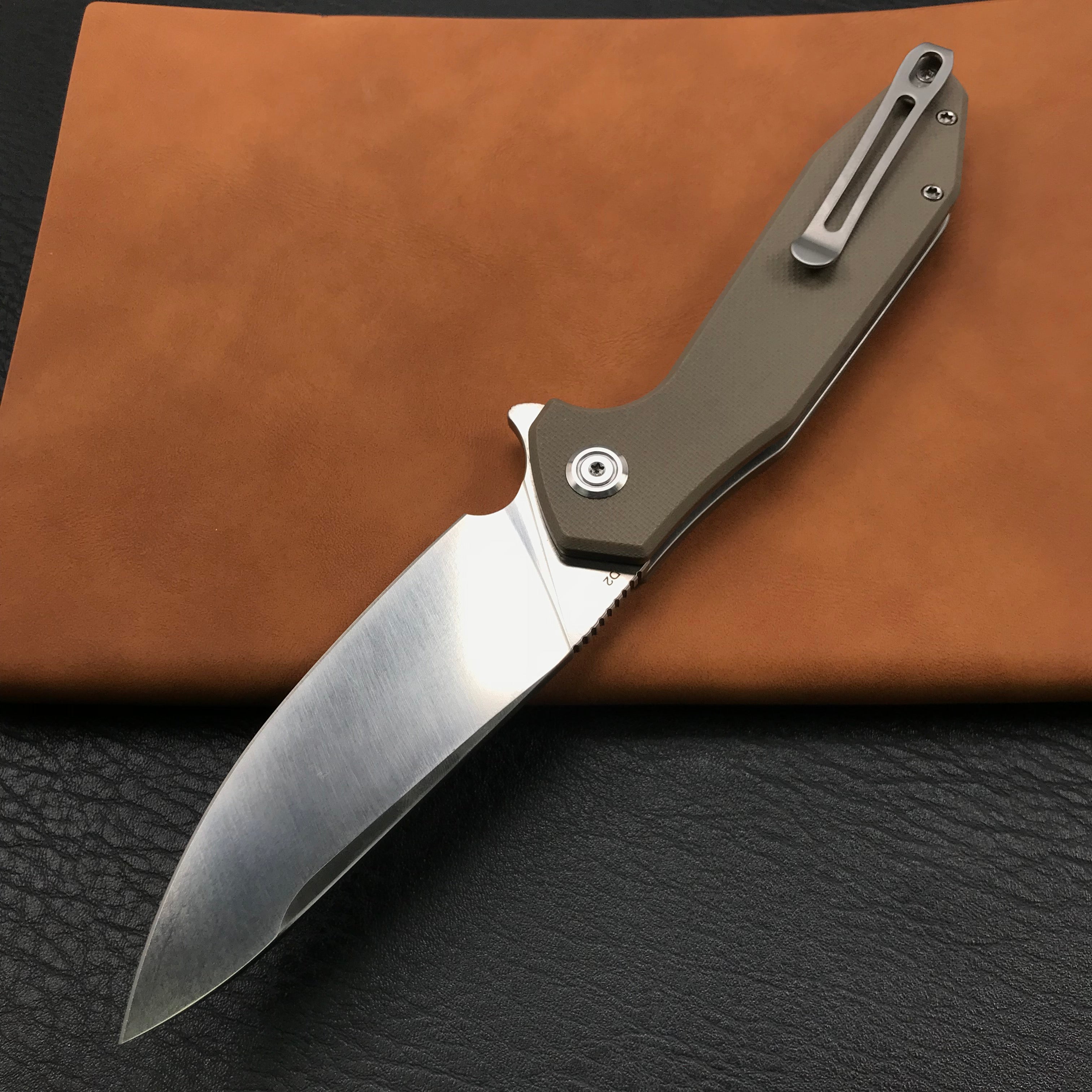 KUBEY KU117FNova Liner Lock Flipper Folding Pocket Knife Tan G10 Handle Satin D2