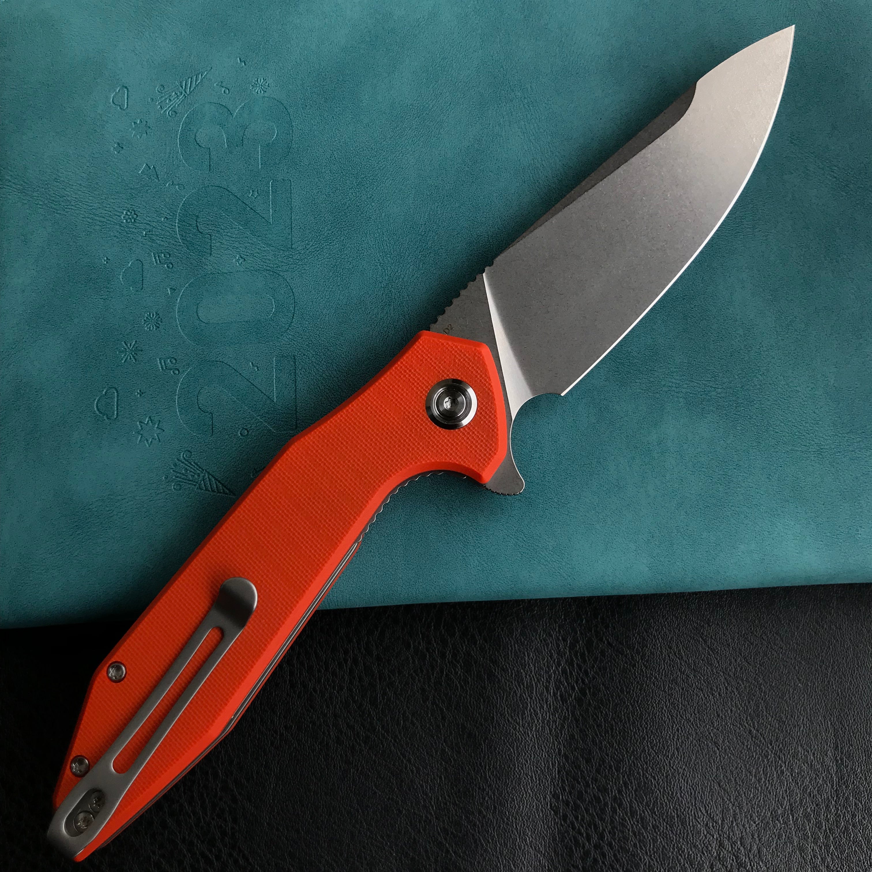 KUBEY KU117H Nova Liner Lock Flipper Folding Pocket Knife Orange G10 Handle Blasted Stonewashed  D2