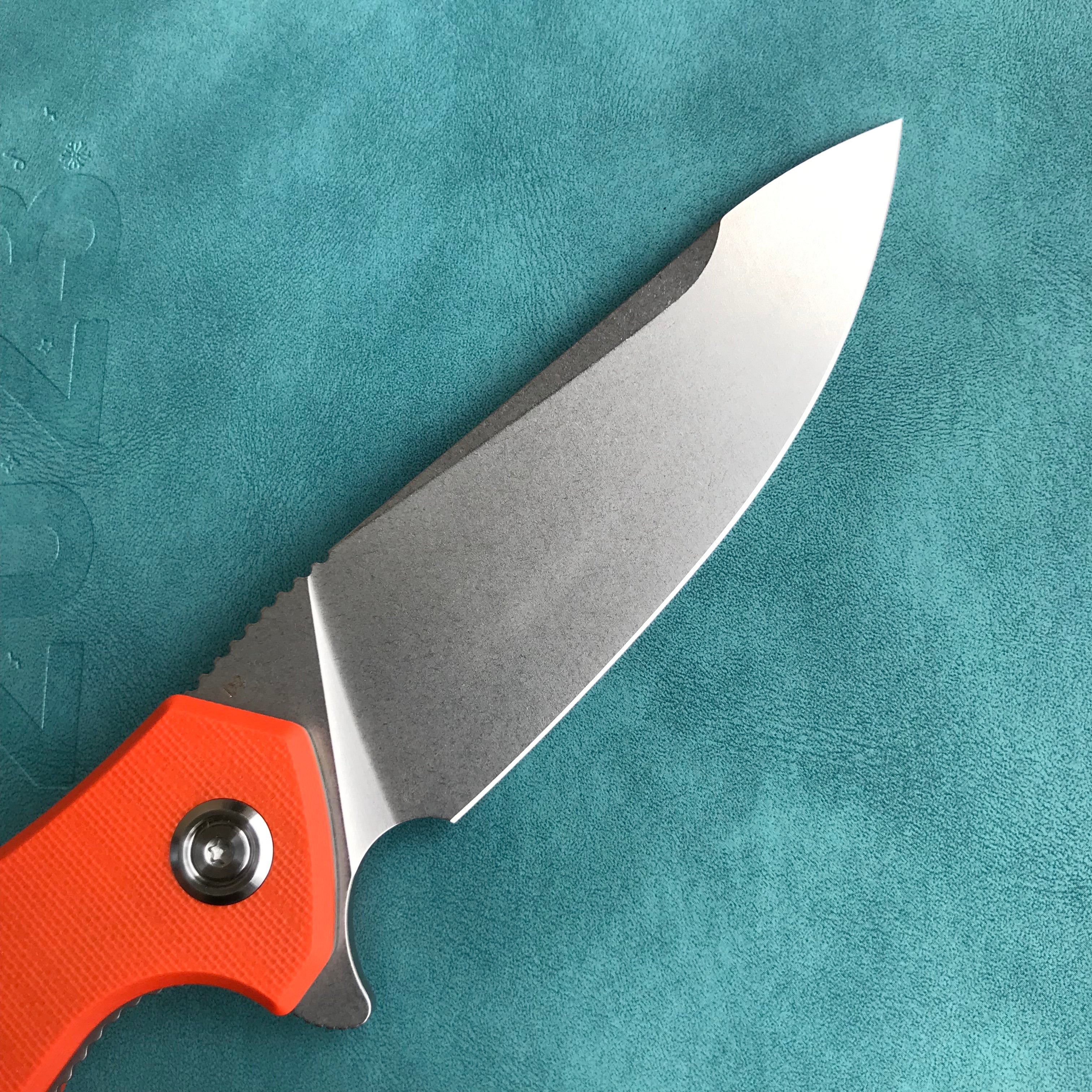 KUBEY KU117H Nova Liner Lock Flipper Folding Pocket Knife Orange G10 Handle Blasted Stonewashed  D2