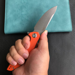 KUBEY KU117H Nova Liner Lock Flipper Folding Pocket Knife Orange G10 Handle Blasted Stonewashed  D2