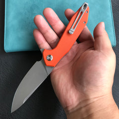 KUBEY KU117H Nova Liner Lock Flipper Folding Pocket Knife Orange G10 Handle Blasted Stonewashed  D2