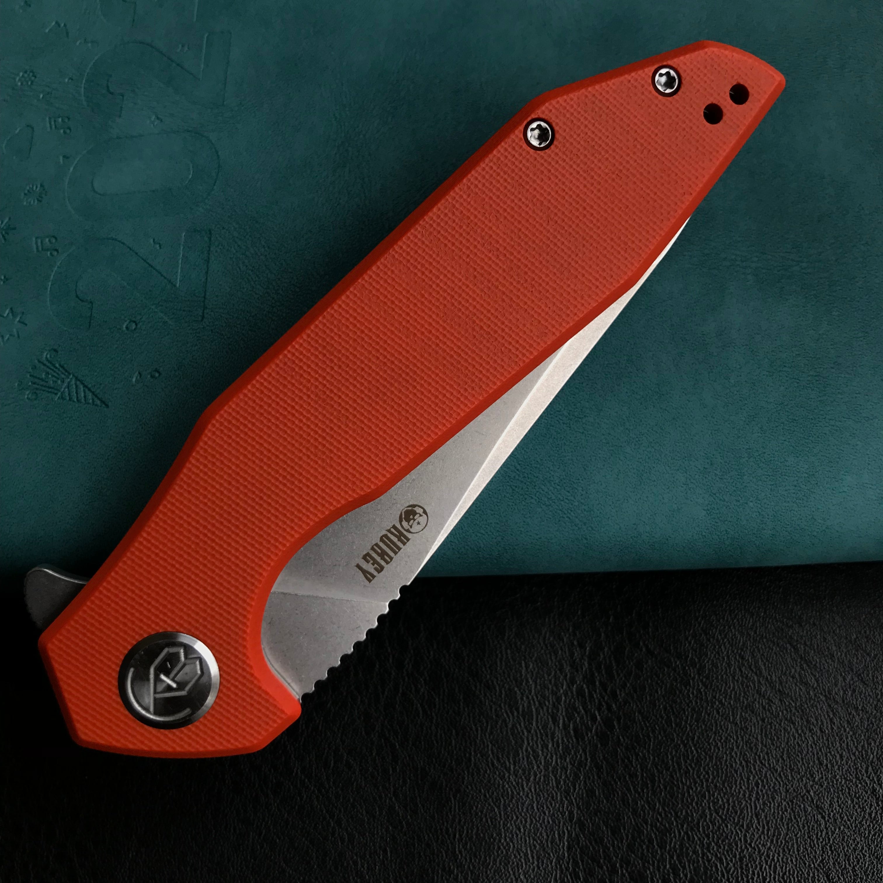 KUBEY KU117H Nova Liner Lock Flipper Folding Pocket Knife Orange G10 Handle Blasted Stonewashed  D2