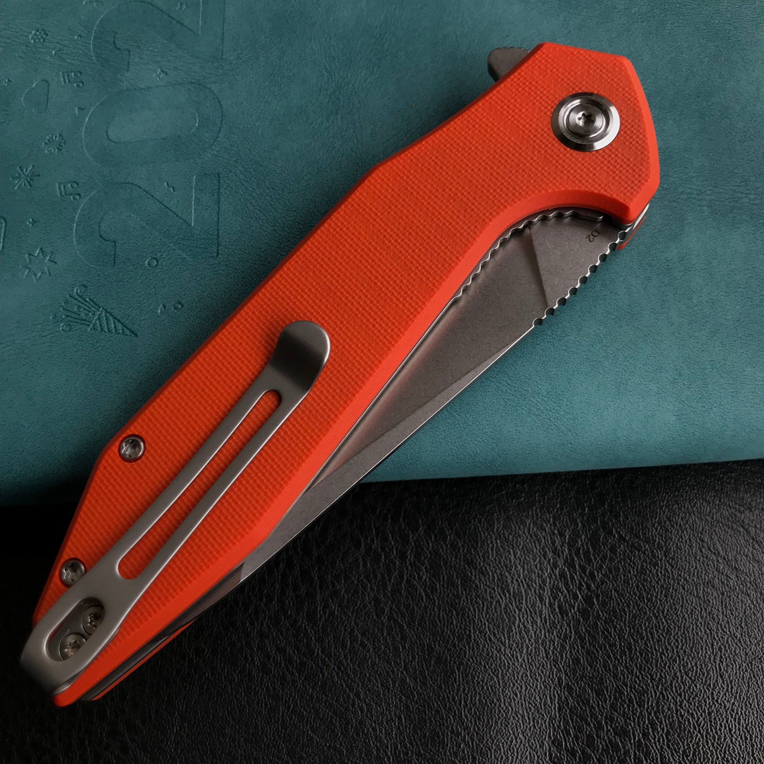 KUBEY KU117H Nova Liner Lock Flipper Folding Pocket Knife Orange G10 Handle Blasted Stonewashed  D2