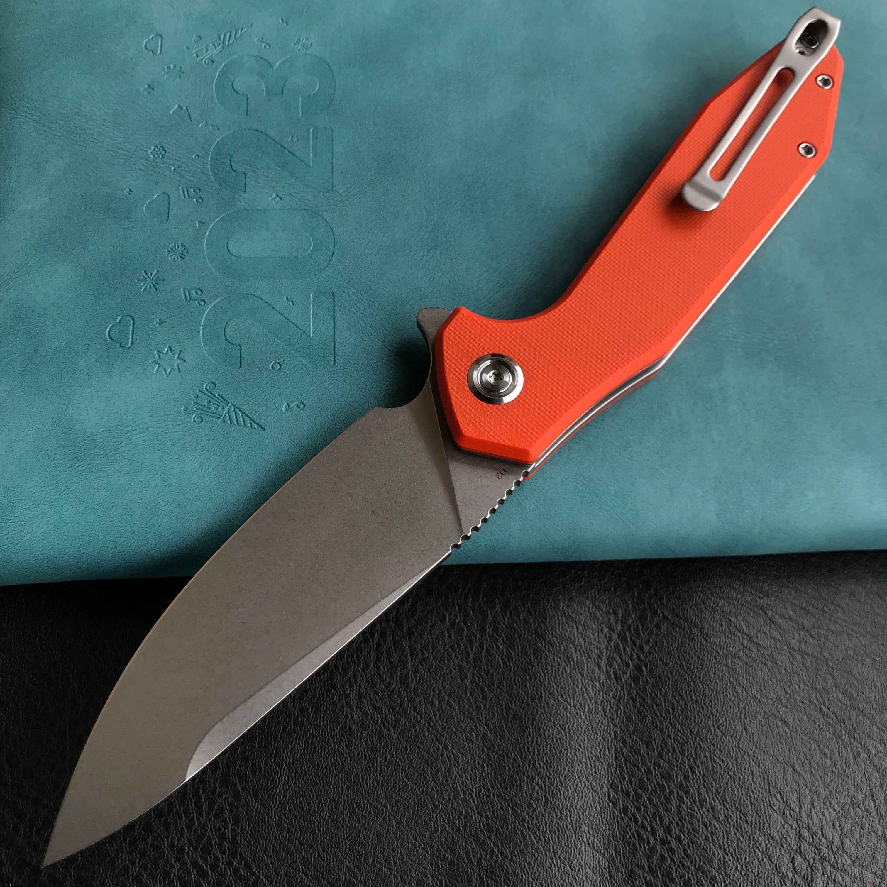 KUBEY KU117H Nova Liner Lock Flipper Folding Pocket Knife Orange G10 Handle Blasted Stonewashed  D2