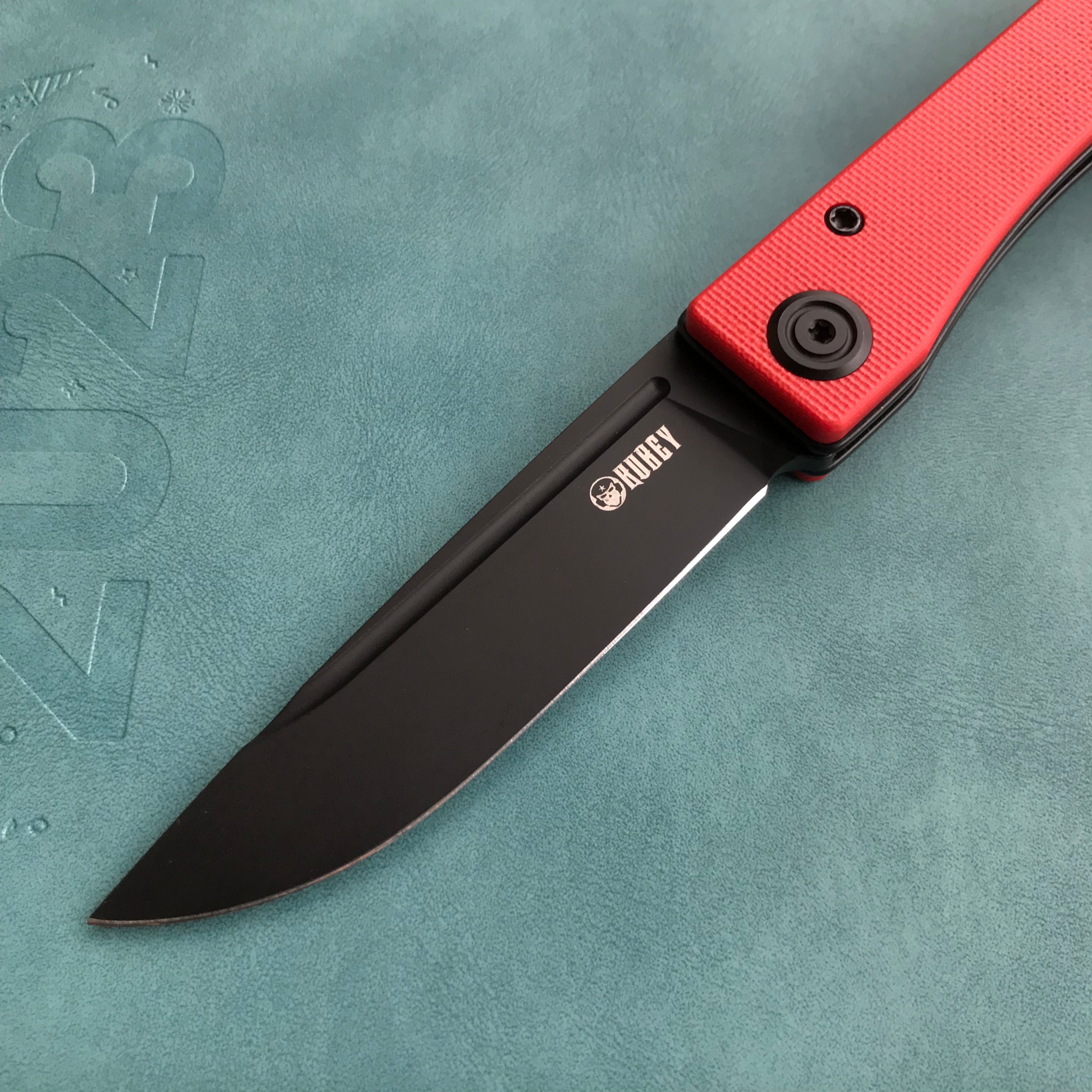 KUBEY KU2102C Akino Lockback Pocket Folding Knife Red G10 Handle 3.15" Blackwashed Sandvik 14C28N