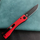 KUBEY KU2102C Akino Lockback Pocket Folding Knife Red G10 Handle 3.15" Blackwashed Sandvik 14C28N