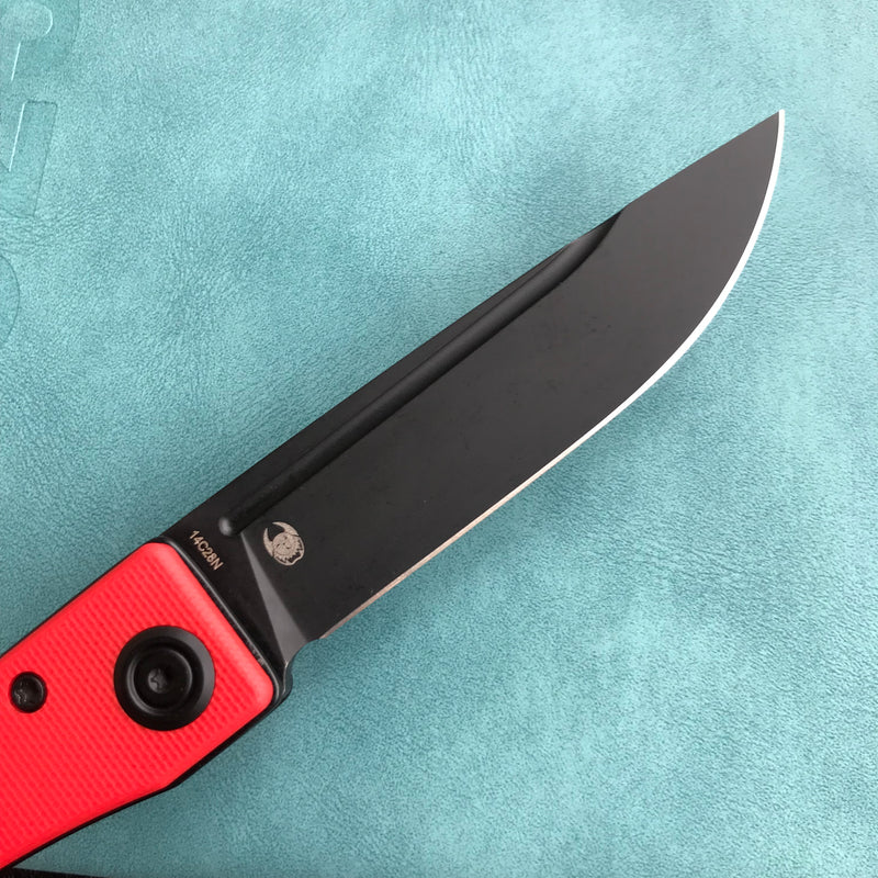 KUBEY KU2102C Akino Lockback Pocket Folding Knife Red G10 Handle 3.15" Blackwashed Sandvik 14C28N
