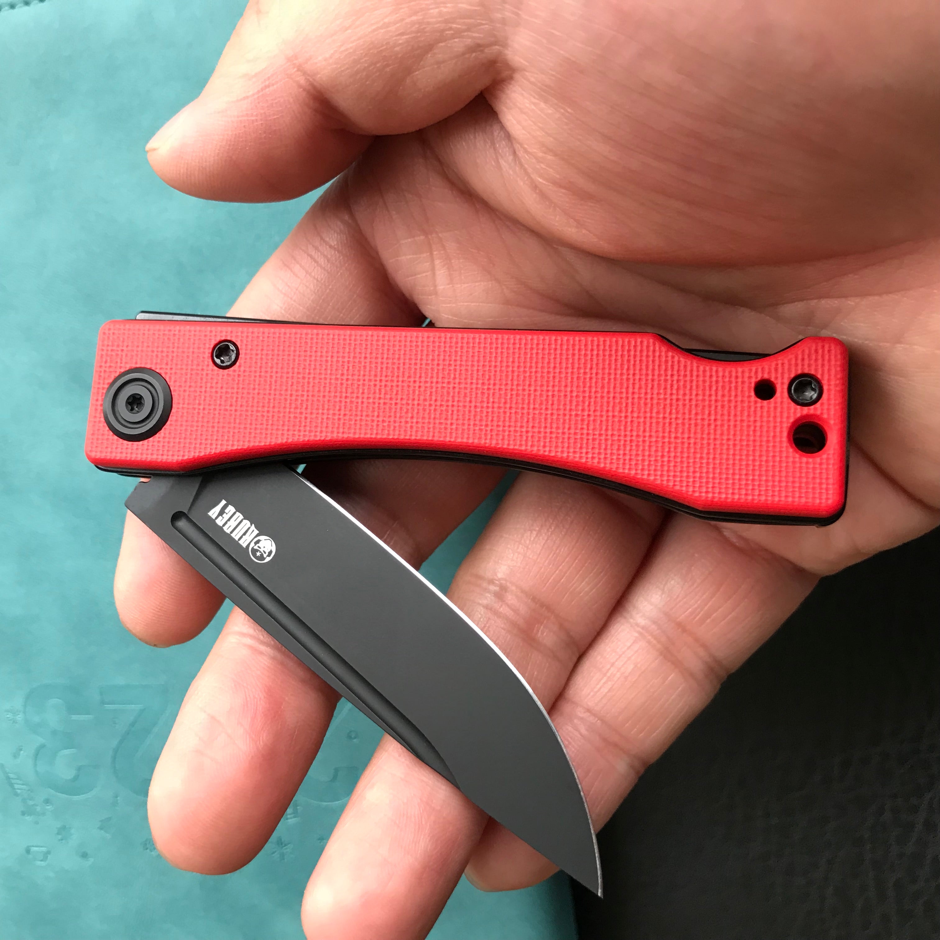 KUBEY KU2102C Akino Lockback Pocket Folding Knife Red G10 Handle 3.15" Blackwashed Sandvik 14C28N