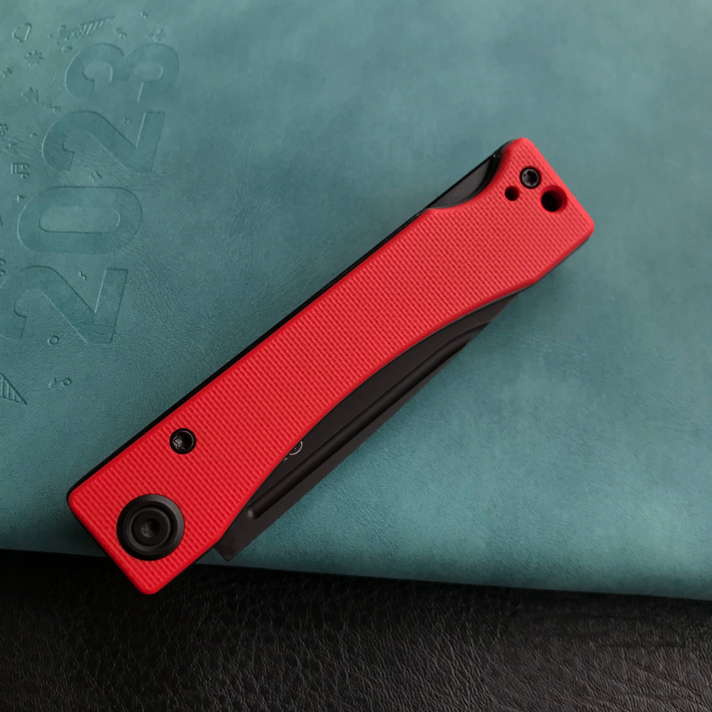 KUBEY KU2102C Akino Lockback Pocket Folding Knife Red G10 Handle 3.15" Blackwashed Sandvik 14C28N