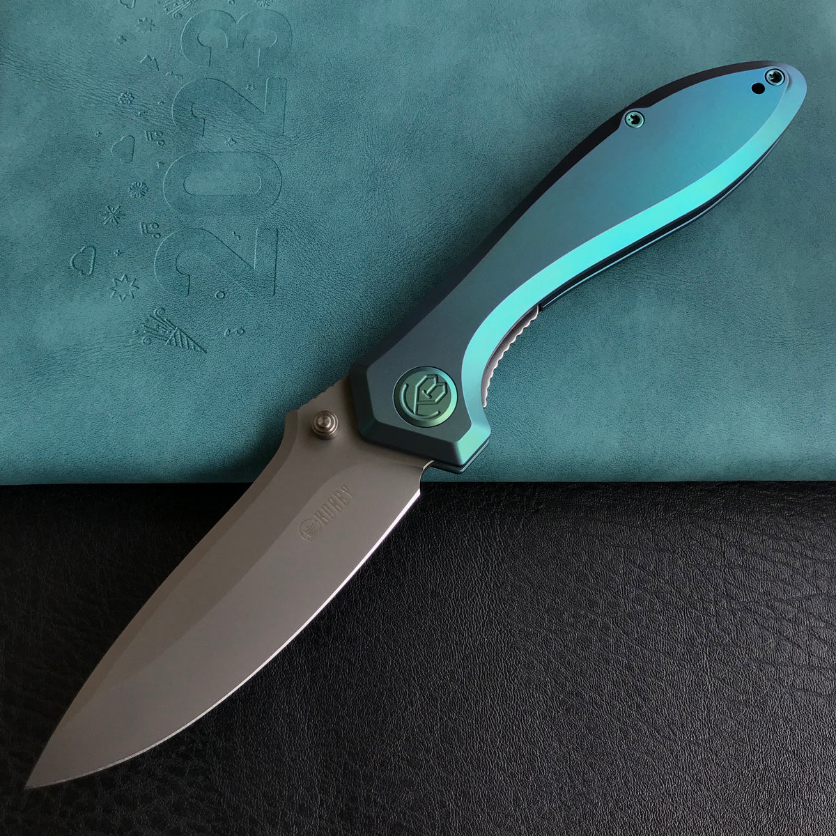 KUBEY KB314S  Ruckus Liner Lock Folding Knife  green Titanium Handle 3.31" Bead Blasted  CPM 20CV