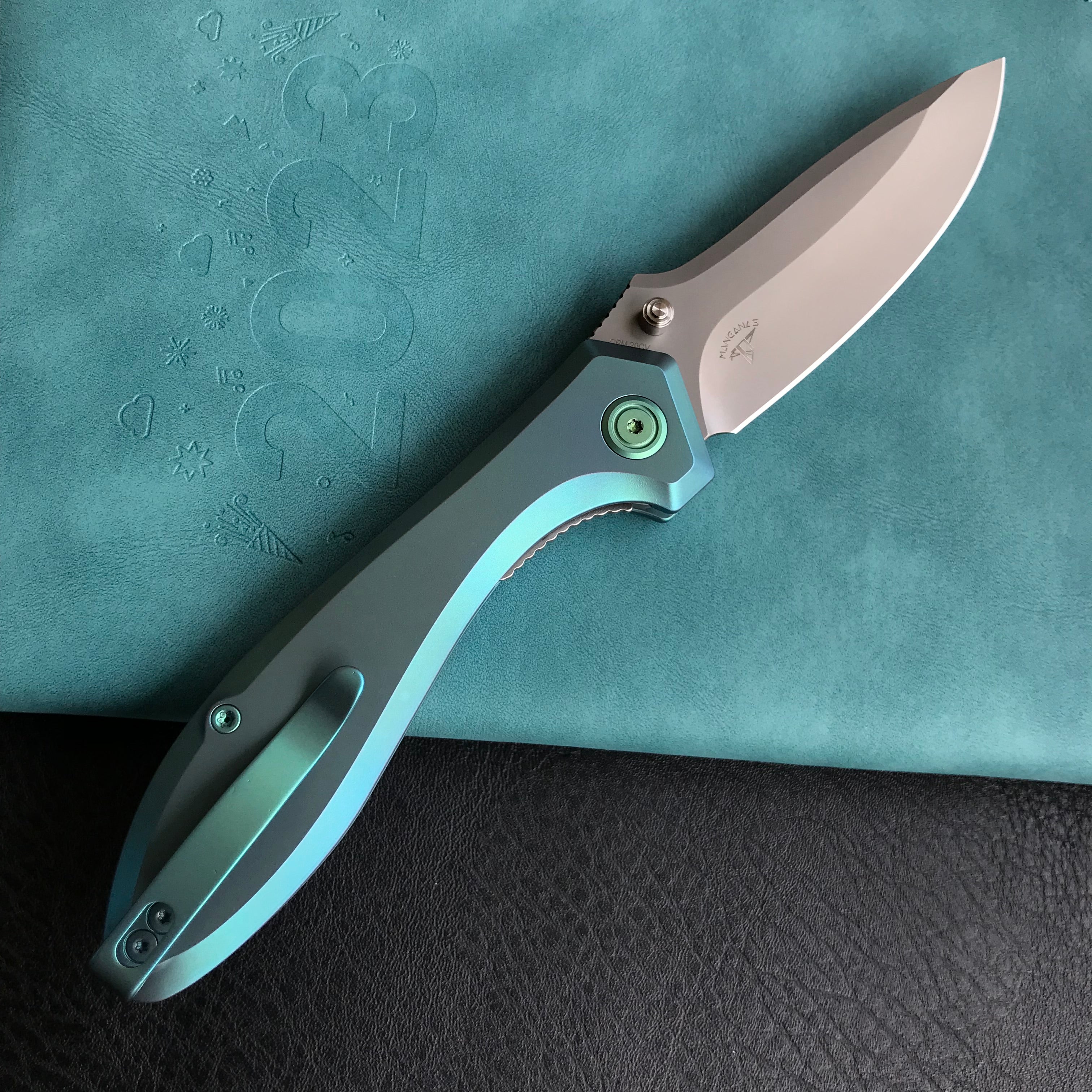 KUBEY KB314S  Ruckus Liner Lock Folding Knife  green Titanium Handle 3.31" Bead Blasted  CPM 20CV