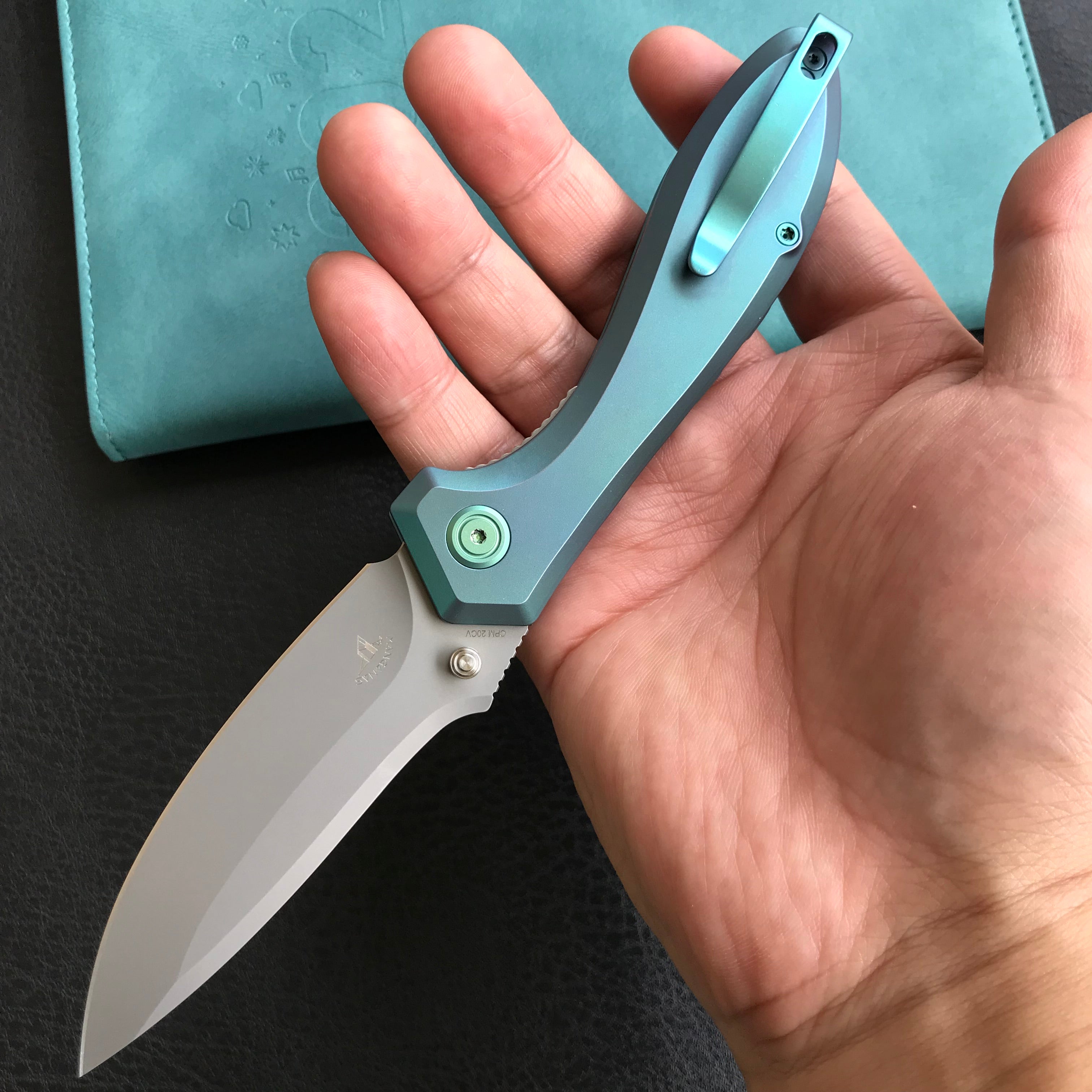 KUBEY KB314S  Ruckus Liner Lock Folding Knife  green Titanium Handle 3.31" Bead Blasted  CPM 20CV