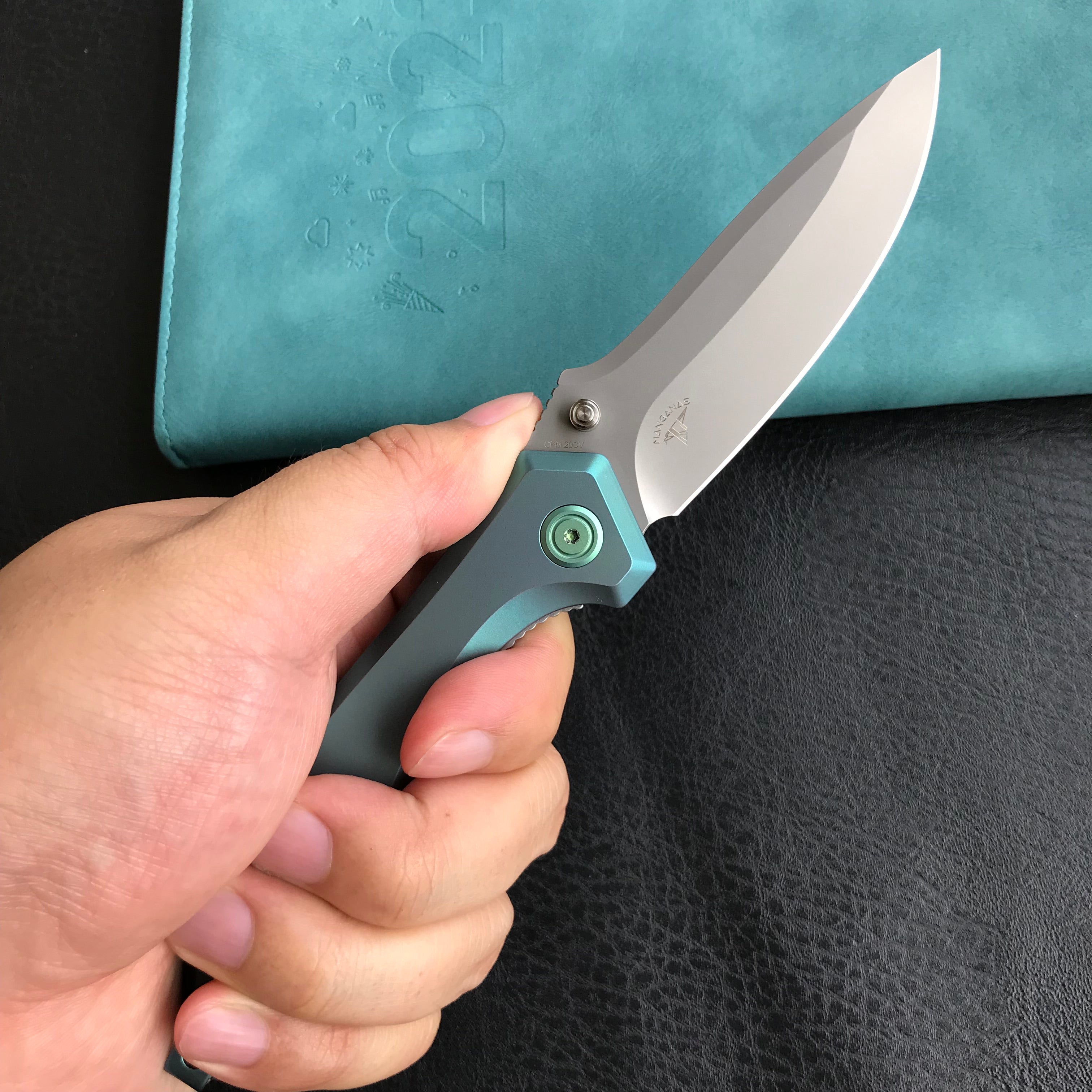 KUBEY KB314S  Ruckus Liner Lock Folding Knife  green Titanium Handle 3.31" Bead Blasted  CPM 20CV