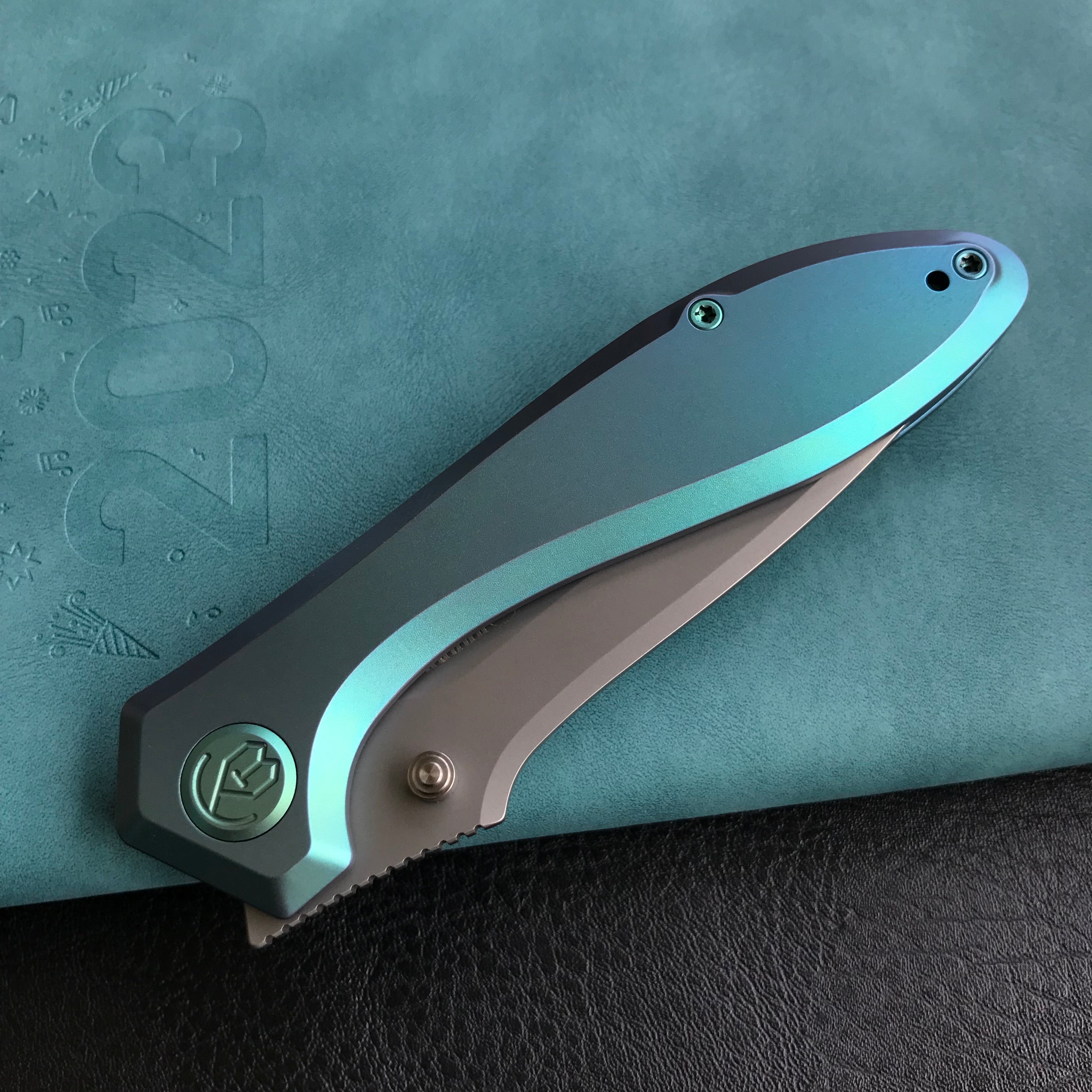 KUBEY KB314S  Ruckus Liner Lock Folding Knife  green Titanium Handle 3.31" Bead Blasted  CPM 20CV