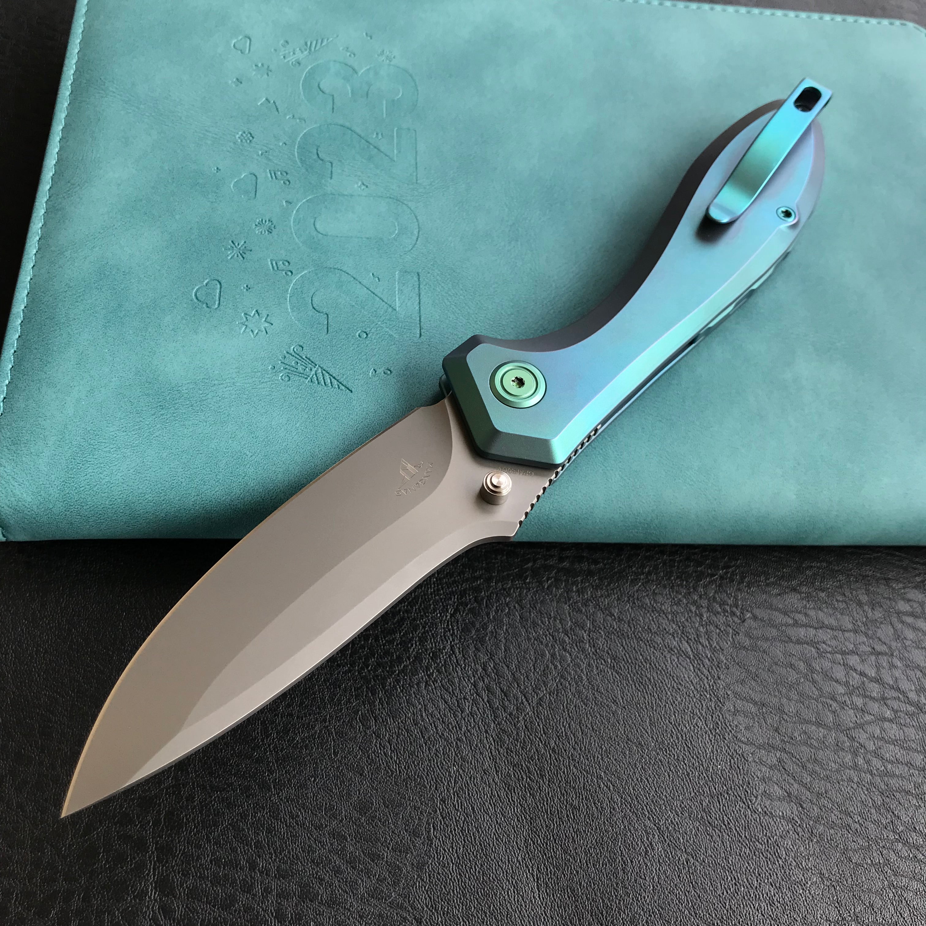 KUBEY KB314S  Ruckus Liner Lock Folding Knife  green Titanium Handle 3.31" Bead Blasted  CPM 20CV