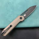 KUBEY KU321E Royal Liner Lock EDC Pocket Knife Front Flipper Tan G10 Handle 2.99"  Dark Stonewahsed D2