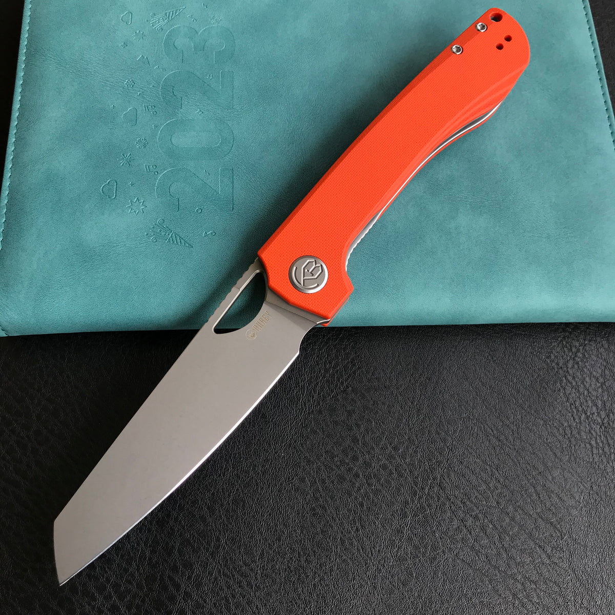 KUBEY  KU365A Elang Liner Lock Folding Knife Orange G10 Handle 3.94" Bead Blasted Sheepsfoot AUS-10