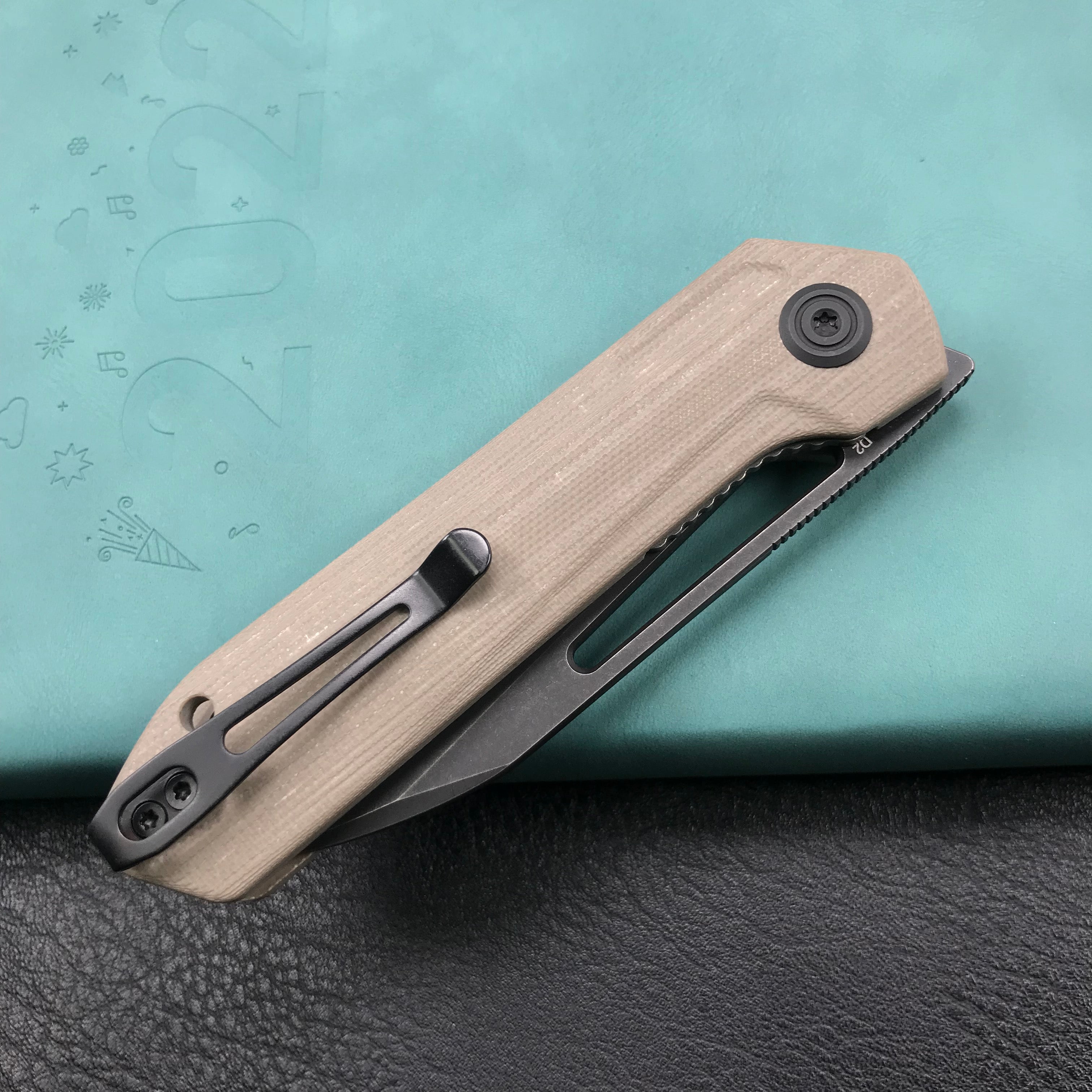 KUBEY KU321E Royal Liner Lock EDC Pocket Knife Front Flipper Tan G10 Handle 2.99"  Dark Stonewahsed D2