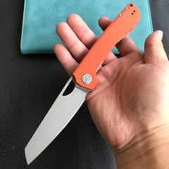 KUBEY  KU365A Elang Liner Lock Folding Knife Orange G10 Handle 3.94" Bead Blasted Sheepsfoot AUS-10