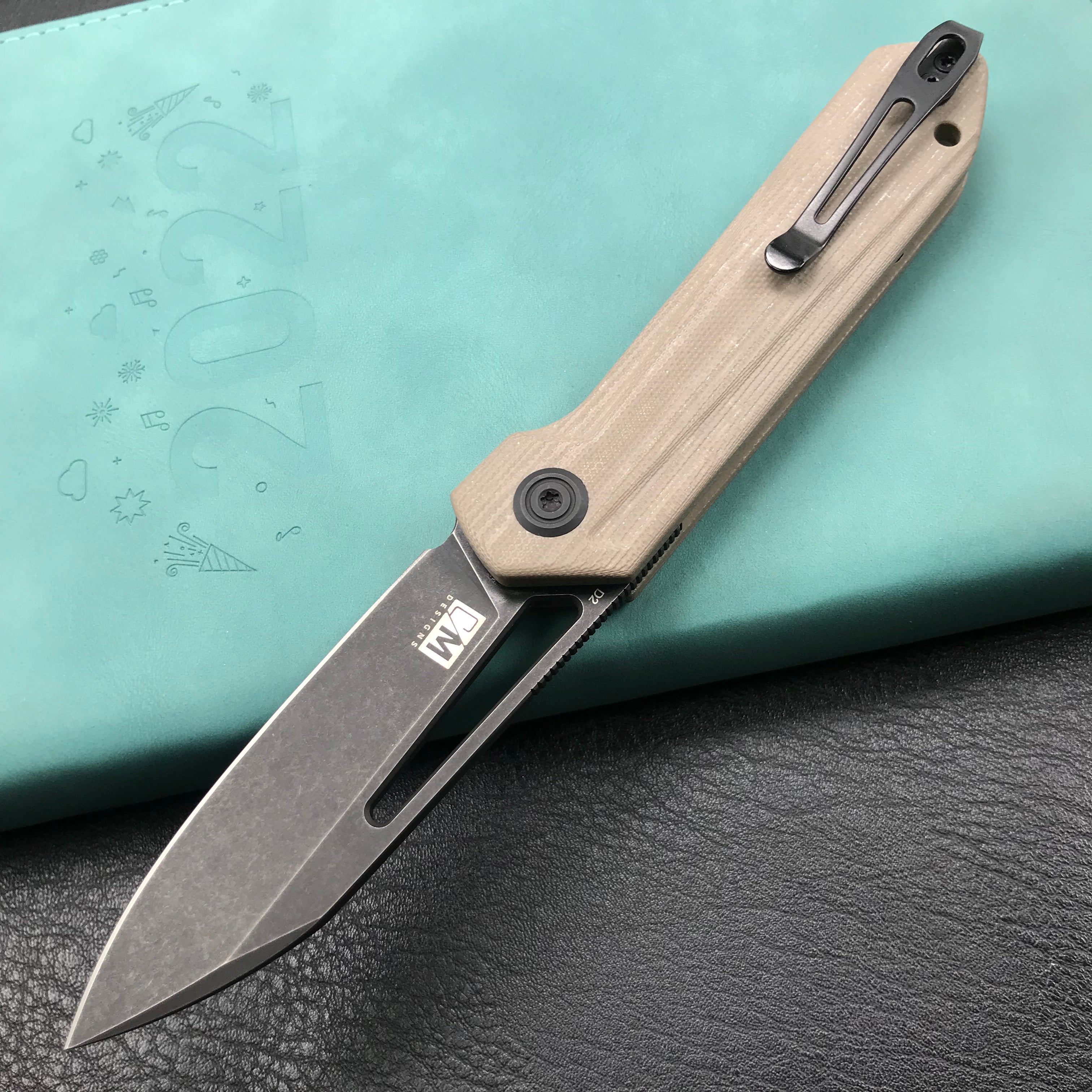 KUBEY KU321E Royal Liner Lock EDC Pocket Knife Front Flipper Tan G10 Handle 2.99"  Dark Stonewahsed D2