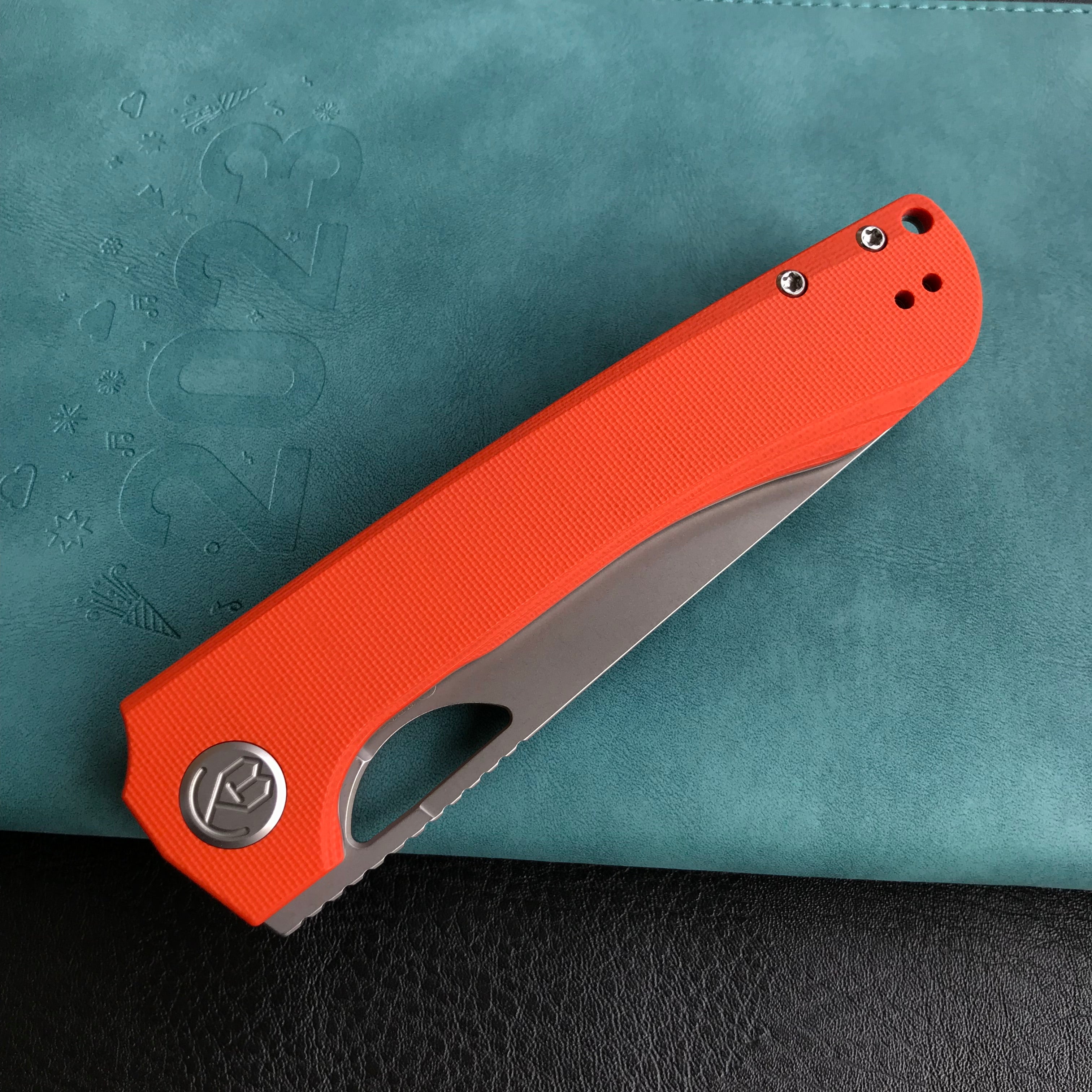 KUBEY  KU365A Elang Liner Lock Folding Knife Orange G10 Handle 3.94" Bead Blasted Sheepsfoot AUS-10