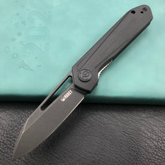 KUBEY KU321H Royal Liner Lock EDC Pocket Knife Front Flipper black G10 Handle 2.99"  Dark Stonewahsed D2