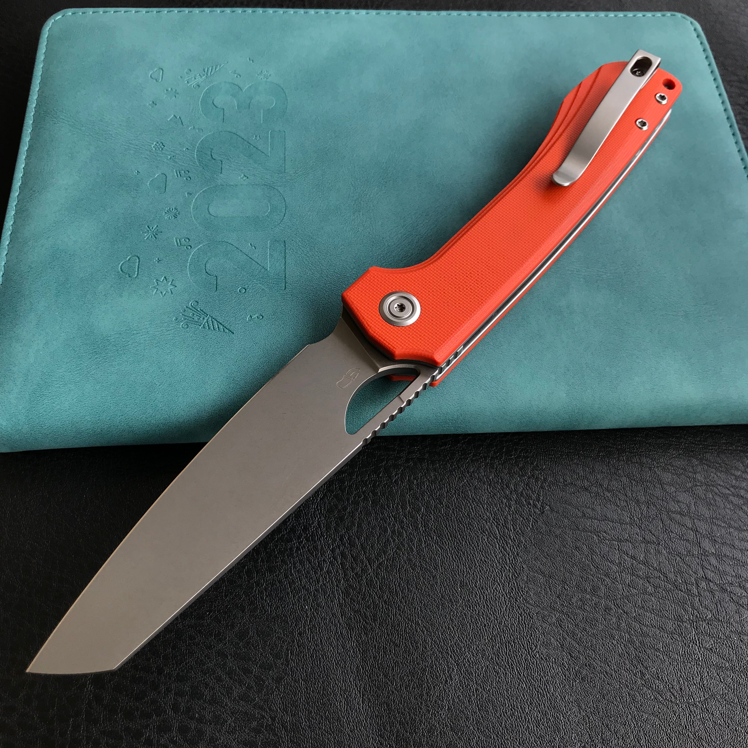 KUBEY  KU365A Elang Liner Lock Folding Knife Orange G10 Handle 3.94" Bead Blasted Sheepsfoot AUS-10