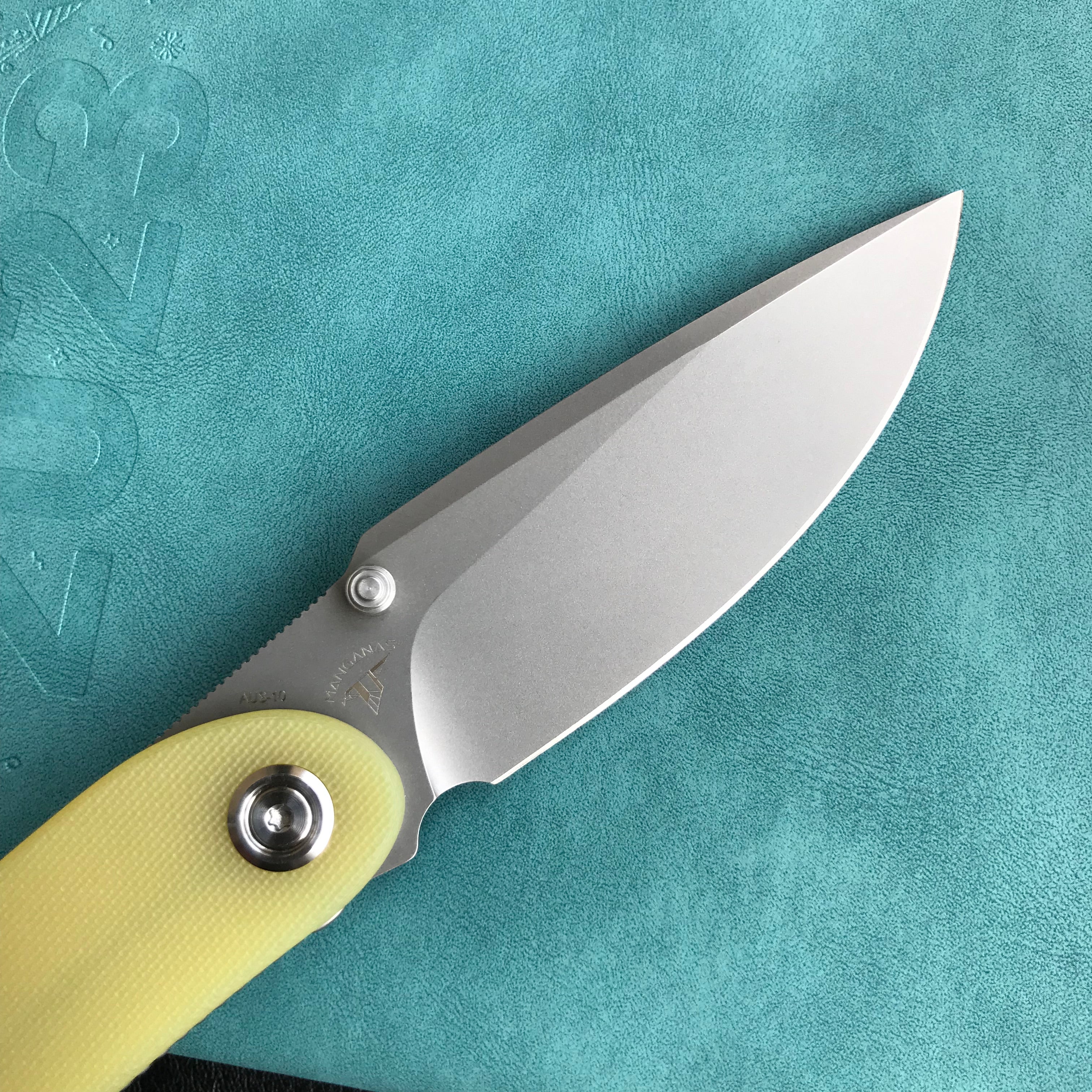 KUBEY KU344 Momentum Sherif Manganas Design Liner Lock Front Flipper / Dual Studs Open Folding Knife Translucent Yellow  G10 Handle 3.43" Bead Blasted AUS-10