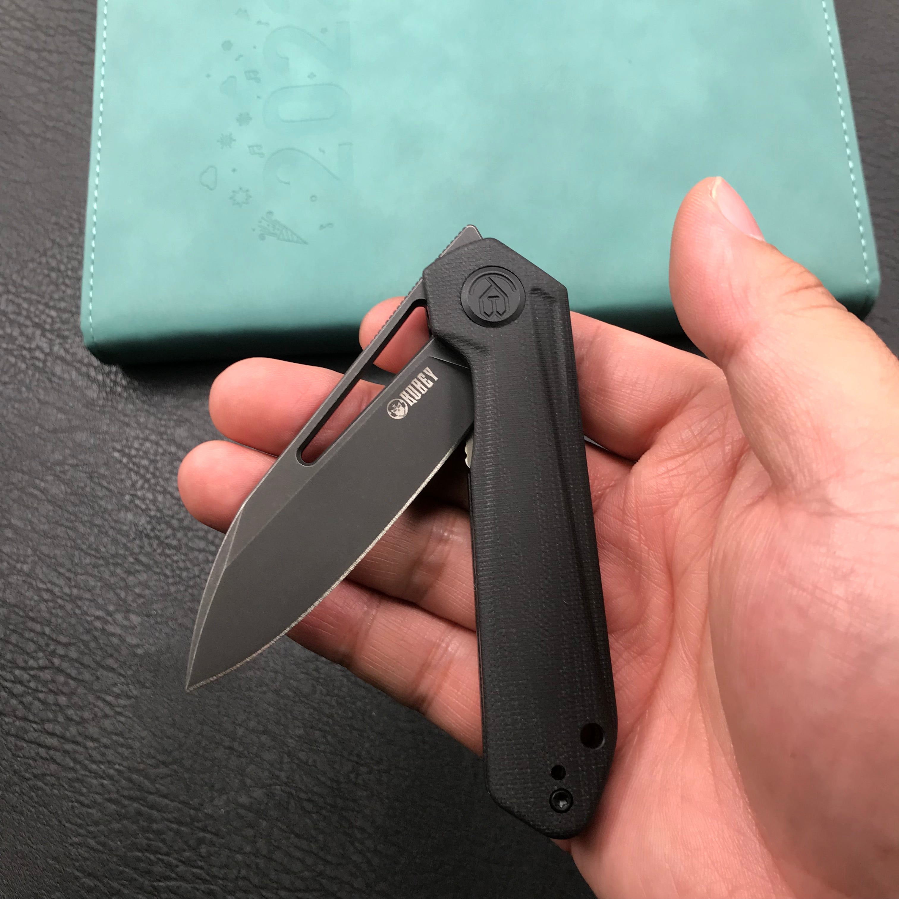 KUBEY KU321H Royal Liner Lock EDC Pocket Knife Front Flipper black G10 Handle 2.99"  Dark Stonewahsed D2