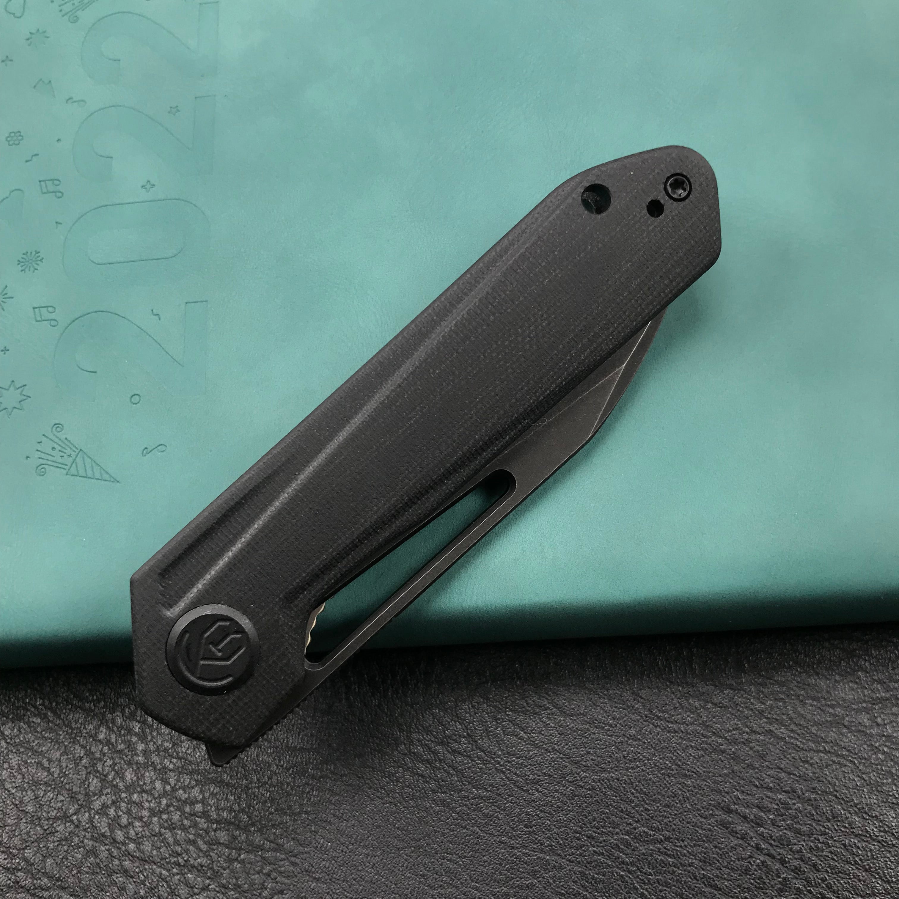 KUBEY KU321H Royal Liner Lock EDC Pocket Knife Front Flipper black G10 Handle 2.99"  Dark Stonewahsed D2